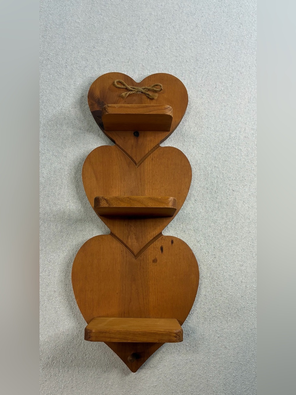 Vintage Wooden Triple Heart Wall Shelf Country Cottage Display Hanging Decor